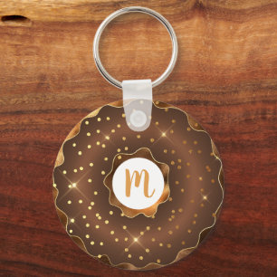Gold glitter chocolate doughnut monogram glam keychain