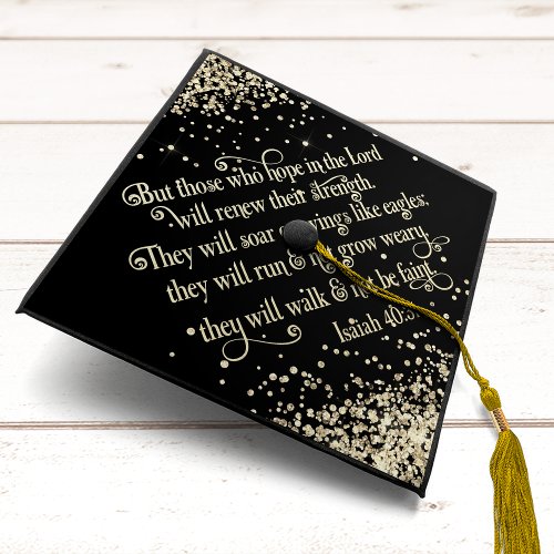 Gold Glitter Christian Bible Verse Isaiah 40 Graduation Cap Topper