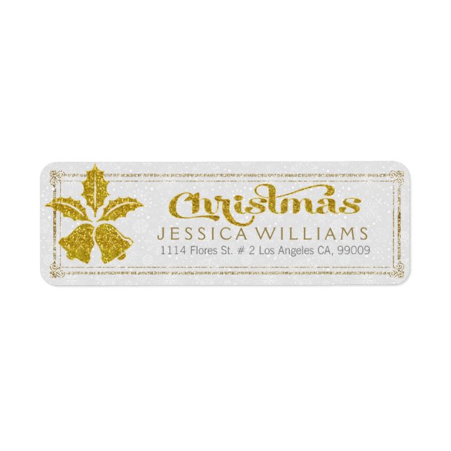 Gold Glitter Christmas Bells Label (Front)
