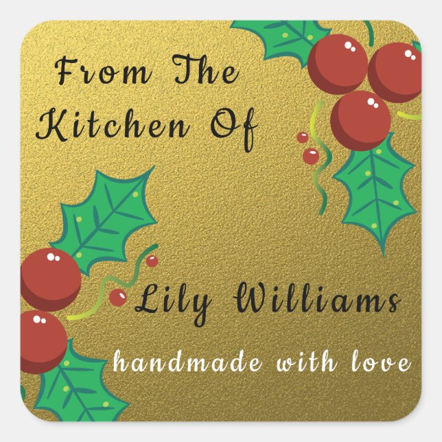 Gold Glitter Christmas From The Kitchen Of Square Sticker (Front)
