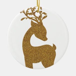 Gold Glitter Christmas Holiday Reindeer Ceramic Ornament