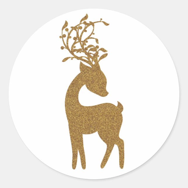 Gold Glitter Christmas Holiday Reindeer Classic Round Sticker (Front)