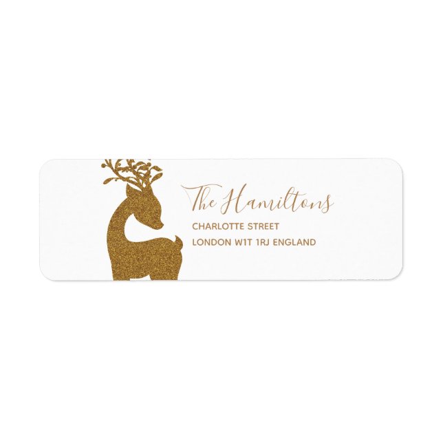 Gold Glitter Christmas Holiday Reindeer Label (Front)