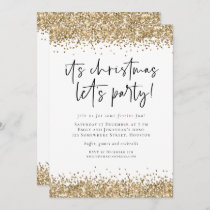 Gold Glitter Christmas Let’s Party Glam Invitation