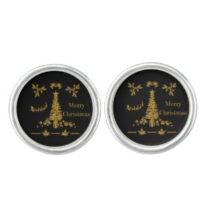 Gold Glitter Christmas, Merry Christmas  Cufflinks