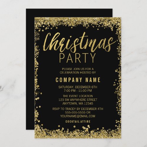 Gold Glitter Christmas Party Invitation