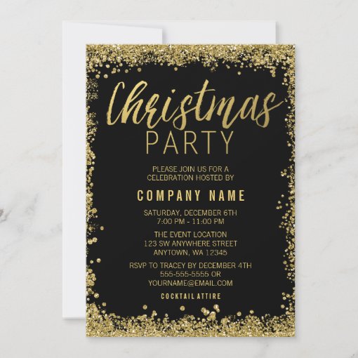 Gold Glitter Christmas Party Invitation | Zazzle