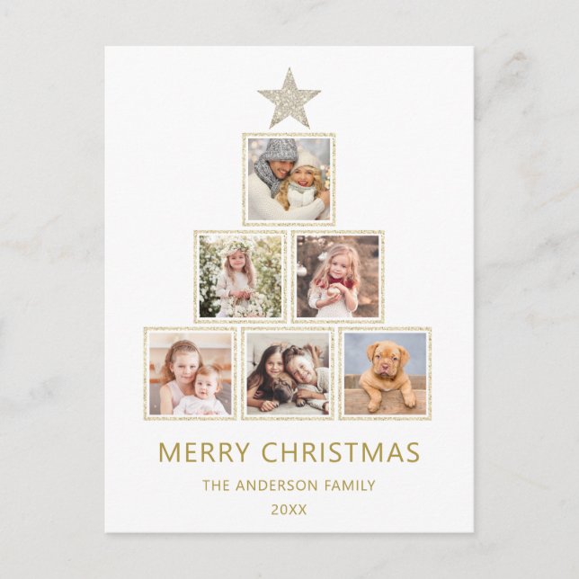 Gold Glitter | Christmas Photo Tree Holiday Postcard (Front)