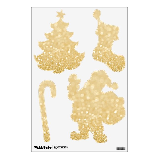 Gold Glitter Christmas Santa Decoration Wall Decal (Front)
