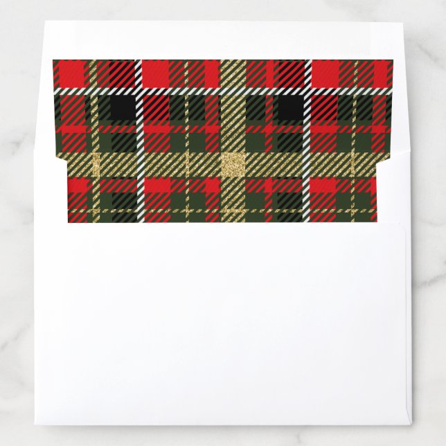 Gold Glitter Christmas Tartan Plaid  Envelope Liner (In Envelope)