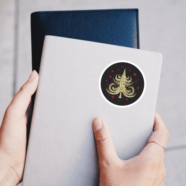 Gold Glitter Christmas Tree Classic Round Sticker (Creator Uploaded)