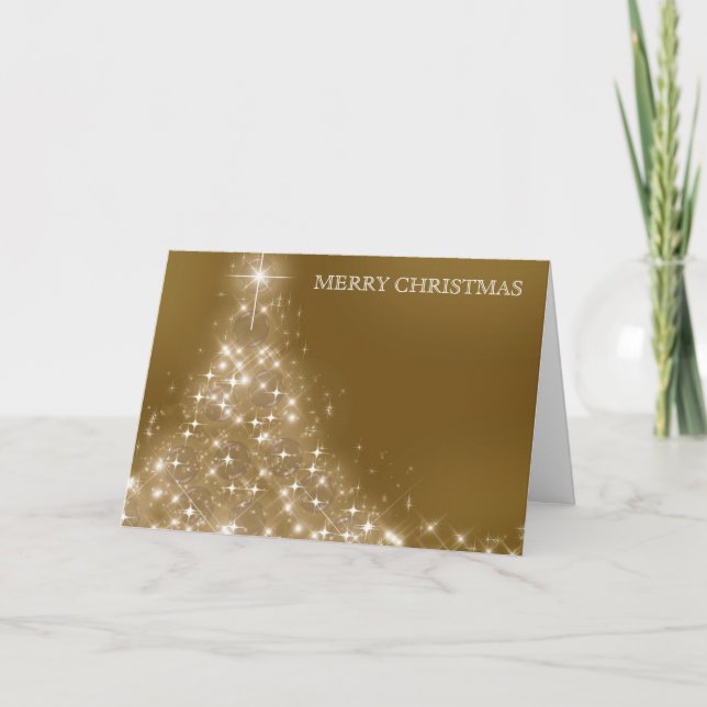 Gold Glitter Christmas Tree Decor Holiday Card (Front)