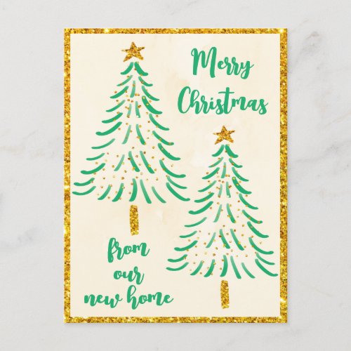 Gold Glitter Christmas Tree Holiday Weve Moved  Announcement Postcard