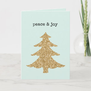 Gold Glitter Christmas Tree Mint Peace & Joy Card