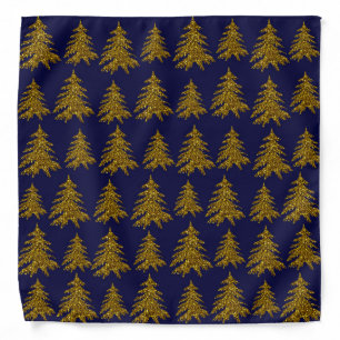 Gold glitter Christmas tree on blue background Bandana