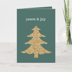 Gold Glitter Christmas Tree Pine Green Peace Card