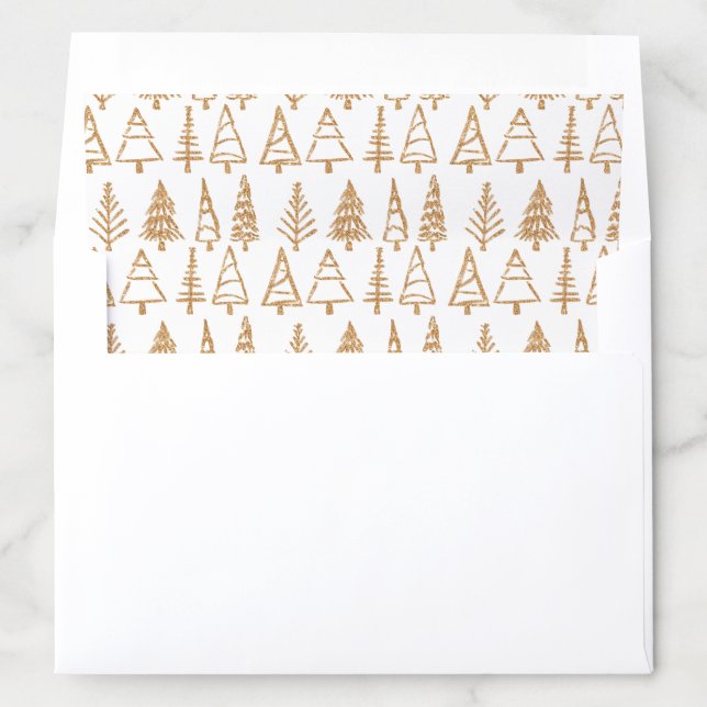 Gold Glitter Christmas Trees Holiday Pattern Envelope Liner (In Envelope)