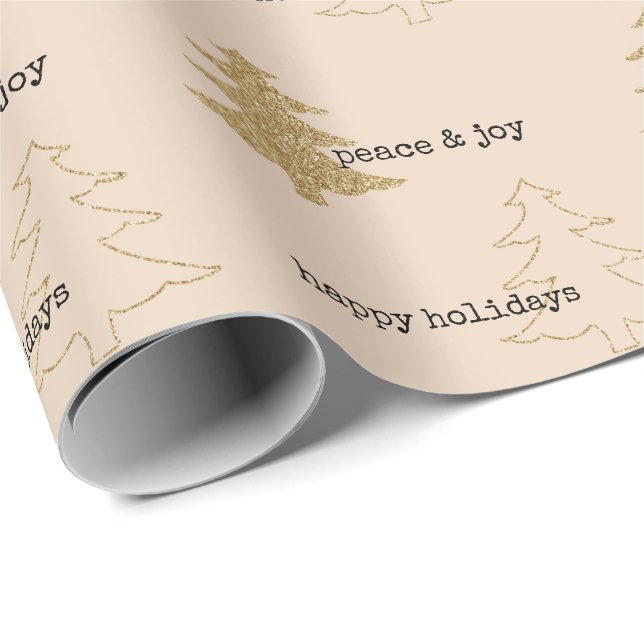 Gold Glitter Christmas Trees Peach Cream Quotes Wrapping Paper (Roll Corner)