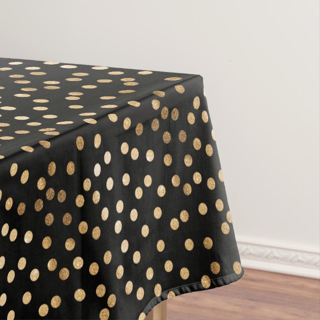 Gold Glitter City Dots on Black Table Cloth (In Situ)