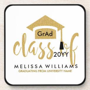 Gold Glitter Class Of 2016 Modern Text Design Beverage Coaster
