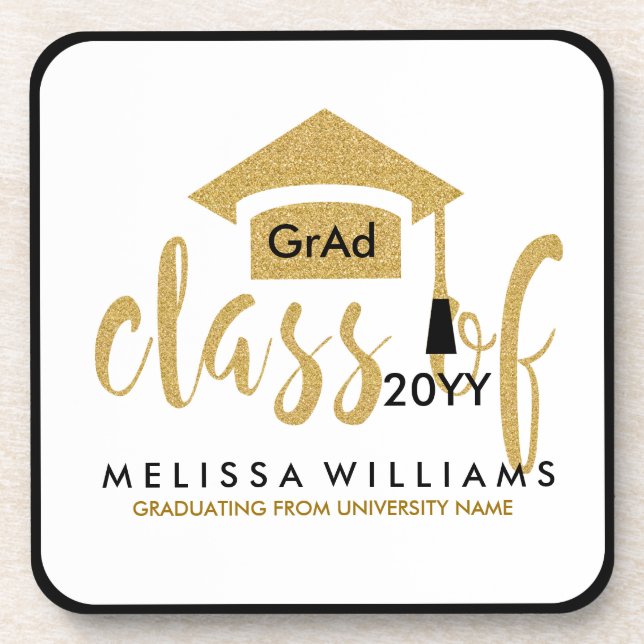 Gold Glitter Class Of 2016 Modern Text Design Beverage Coaster (Front)