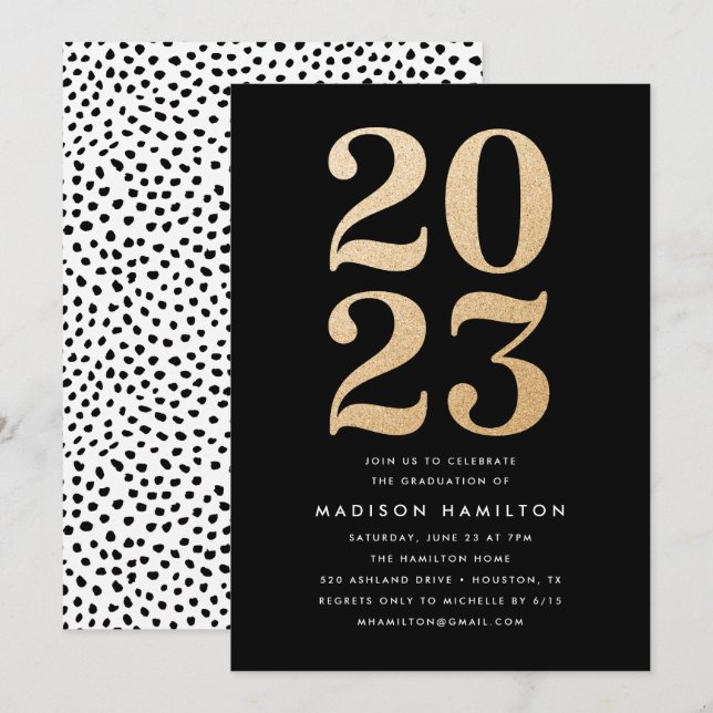 Gold Glitter Class of 2023 Graduation Party Invitation (Front/Back)