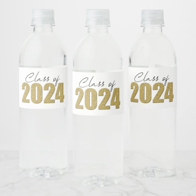 Gold Glitter Class of 2024 Water Bottle Label (Bottles)