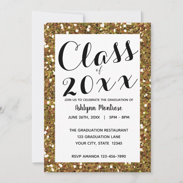 Gold Glitter Class of 2025 Graduation Invitation (Front)