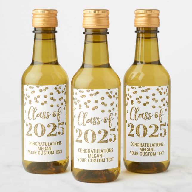 Gold Glitter Class of 2025 Graduation Wine Label (Bottles)