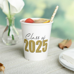 Gold Glitter Class of 2025 Paper Cups