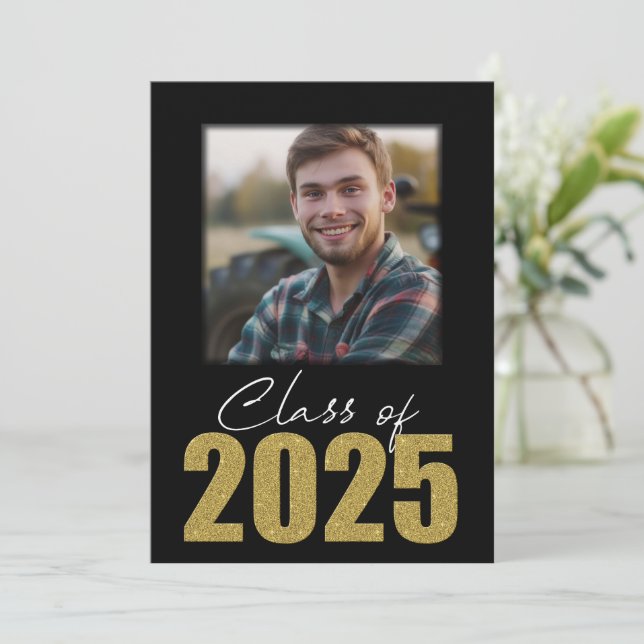 Gold Glitter Class of 2025 Photo Open House Invitation (Standing Front)