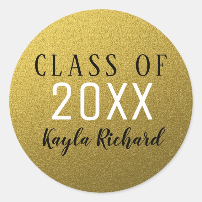 Gold Glitter Class Of Graduation Classic Round Sticker (Front)