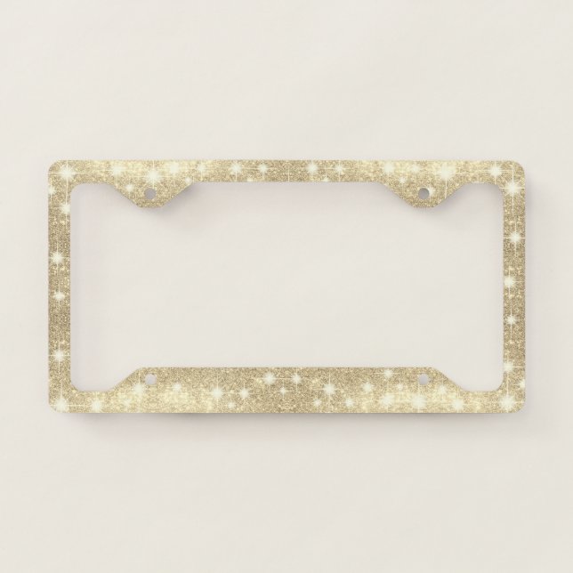 Gold Glitter Classic Glamour Sparkle Faux License Plate Frame (Front)