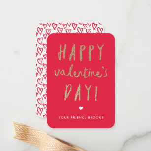 Gold Glitter Classroom Happy Valentine’s Day Note Card