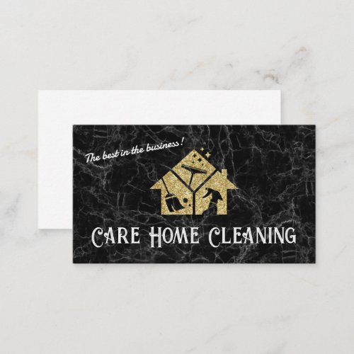 Gold Glitter Cleaning Icons  Black Marble   Business Card