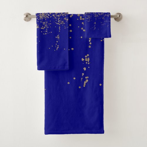 Gold Glitter Cobalt Blue Gradient Ombre Confetti Bath Towel Set