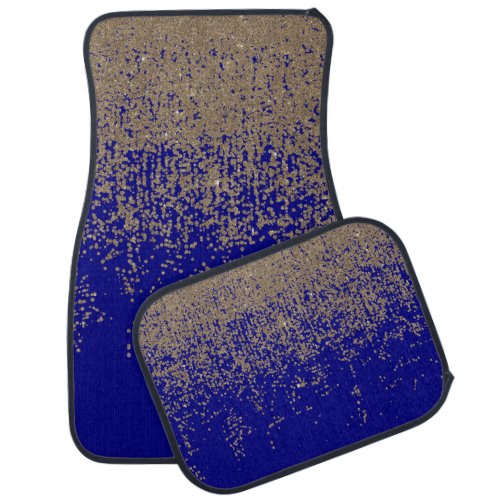Gold Glitter Cobalt Blue Gradient Ombre Confetti Car Floor Mat