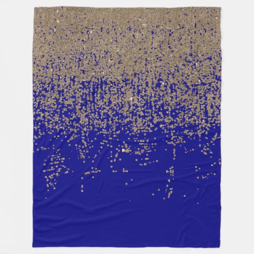 Gold Glitter Cobalt Blue Gradient Ombre Confetti Fleece Blanket