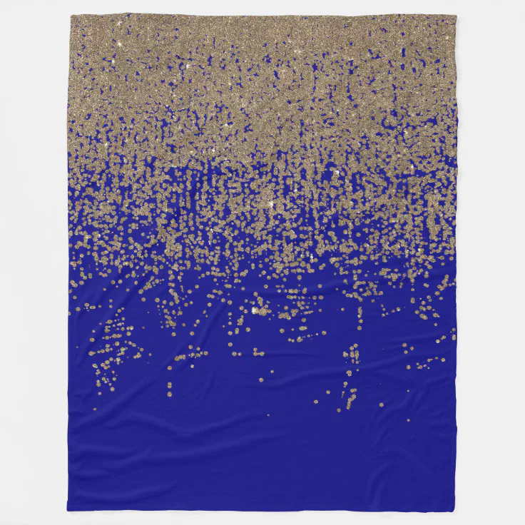 Gold Glitter Cobalt Blue Gradient Ombre Confetti Fleece Blanket Zazzle