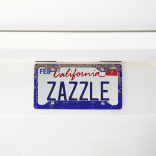 Gold Glitter Cobalt Blue Gradient Ombre Confetti License Plate Frame