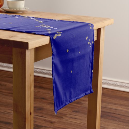 Gold Glitter Cobalt Blue Gradient Ombre Confetti Short Table Runner