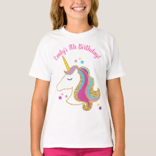 Gold Glitter Colorful Unicorn Custom Birthday T-Shirt
