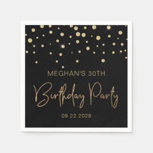 Gold Glitter Confetti 30th Birthday Party Black Napkins
