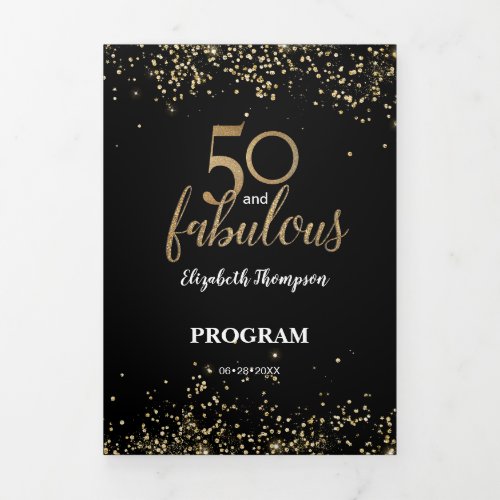 Gold Glitter Confetti 50 and Fabulous Custom Photo Tri_Fold Card