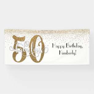 Gold Glitter Confetti 50 & Fabulous Happy Birthday Banner