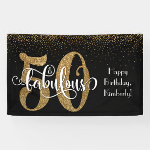 Gold Glitter Confetti 50 & Fabulous Happy Birthday Banner