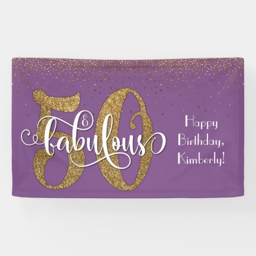 Gold Glitter Confetti 50  Fabulous Purple Banner