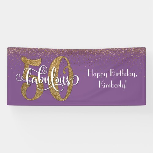 Gold Glitter Confetti 50  Fabulous Purple Banner
