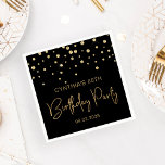 Gold Glitter Confetti 60th Birthday Party Black Napkins<br><div class="desc">These elegant birthday napkins feature a sprinkling of gold diamond confetti and the words "Birthday Party" in gold faux glitter typography on a black background. Personalize them with the honoree's name and birthday year and the date.</div>