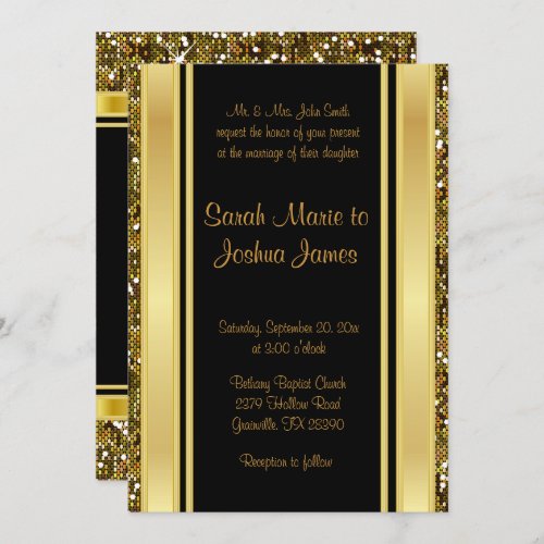 Gold Glitter Confetti and Black Elegance Invitation